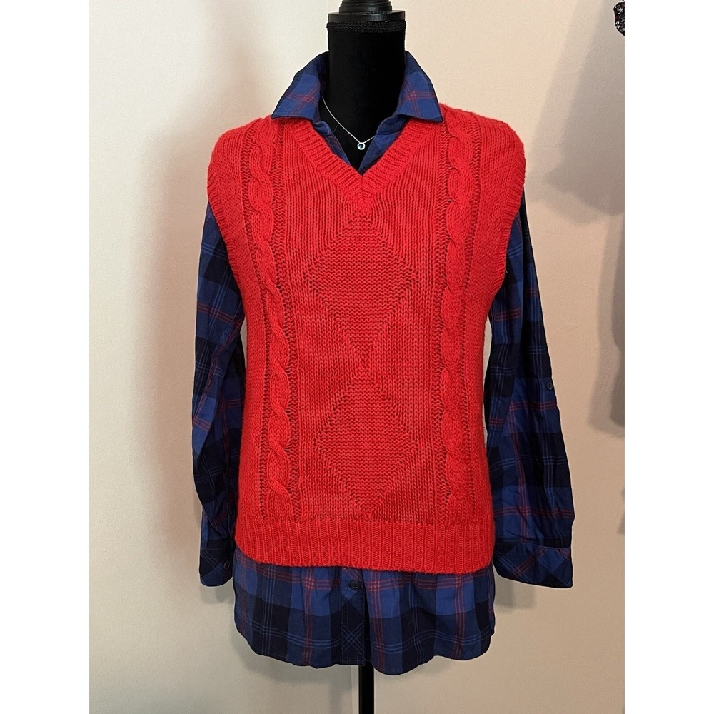 Vintage Cable Knit Chunky Sweater Vest Red mens medium 80s Grandpacore Grandpa